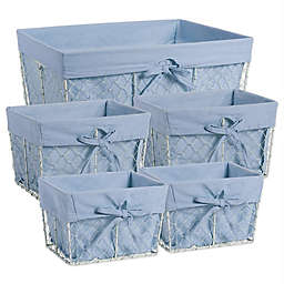 Design Imports Farmhouse Chicken Wire Baskets in Blue Denim (Set of 5)