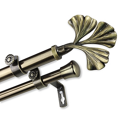 Rod Desyne Fortune 28 to 48-Inch Double Drapery Rod with Finials in Antique Brass. View a larger version of this product image.