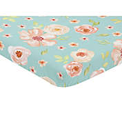 Sweet Jojo Designs Watercolor Floral Mini Fitted Crib Sheet in Turquoise