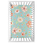 Alternate image 1 for Sweet Jojo Designs Watercolor Floral Mini Fitted Crib Sheet in Turquoise