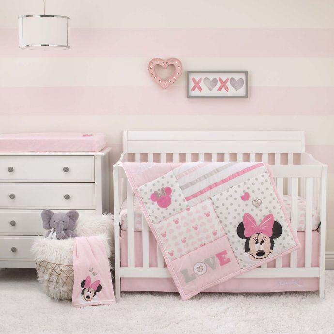 Disney Love To Love Minnie Mouse 3 Piece Crib Bedding Set In Pink