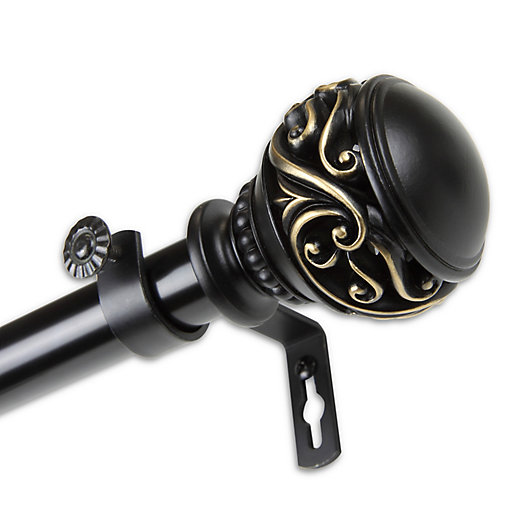 Alternate image 1 for Rod Desyne Isabella 160 to 240-Inch Single Window Drapery Rod with Finials in Black