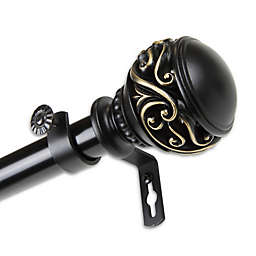 Rod Desyne Isabella 160 to 240-Inch Single Window Drapery Rod with Finials in Black