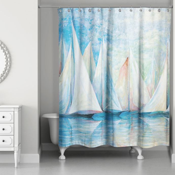Designs Direct Sailboats Shower Curtain In Blue Bed Bath Beyond