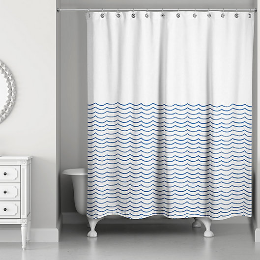 Designs Direct Doodle Waves Shower, Shower Curtain White And Blue