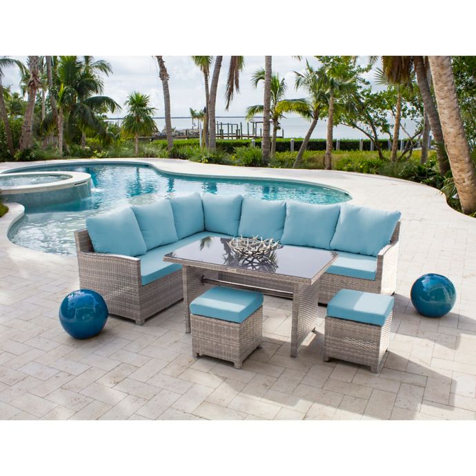 Athens 4-Piece Sectional Patio Dining Set in White Wash with Cushions