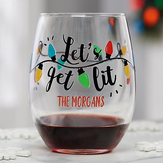 Alternate image 1 for Let's Get Lit Personalized Christmas Stemless Wine Glass