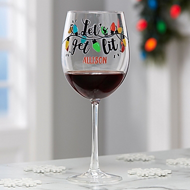 Let&#39;s Get Lit Personalized Christmas Red Wine Glass. View a larger version of this product image.