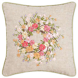 C&F Home Zinnia Wreath Ribbon Art Square Throw Pillow in Pink