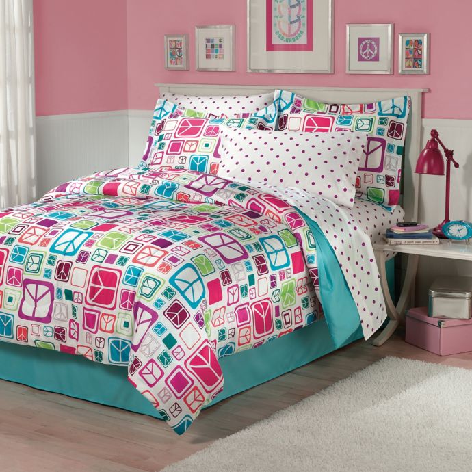 Peace Out 7 Piece Full Comforter Set In Teal Buybuy Baby