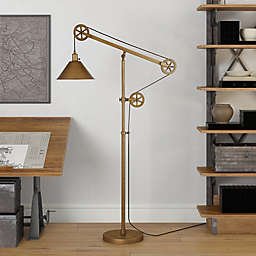 Hudson&Canal Descartes Pulley Floor Lamp in Brushed Brass