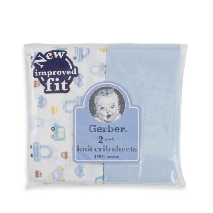 Gerber® 2Pack Cotton Knit Fitted Crib Sheet in Blue buybuy BABY