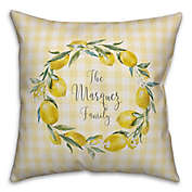 Designs Direct Lemon Wreath Check Square Throw Pillow in Yellow/White