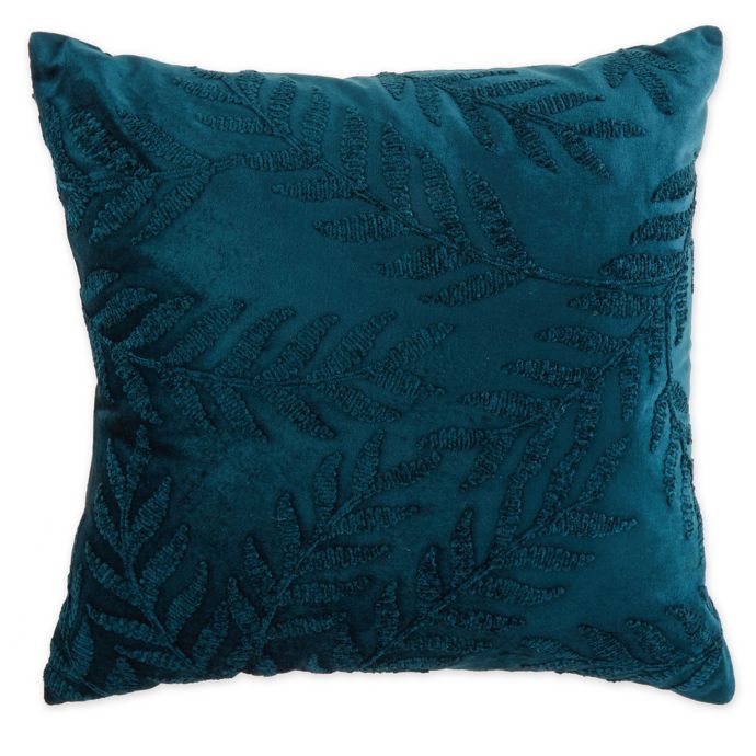 Embroidered Velvet  20 Inch Square Throw  Pillow  in Teal  