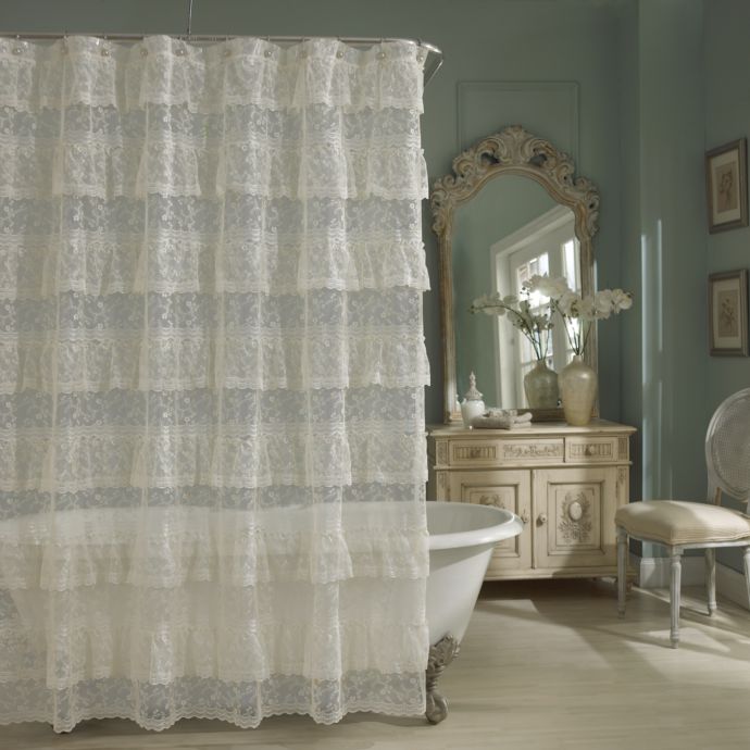 Priscilla Lace Shower Curtain in Ivory | Bed Bath & Beyond