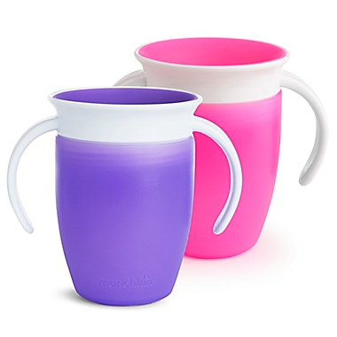 Munchkin&reg; Miracle&reg; 2-Pack 7 oz. 360&ordm; Trainer Cups in Pink/Purple. View a larger version of this product image.