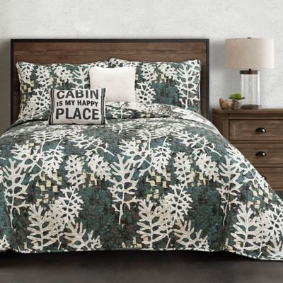 Lush D&eacute;cor Camouflage Leaves Reversible Quilt Set in Green