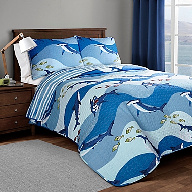 Lush D&eacute;cor Shark Reversible Quilt Set in Blue. View a larger version of this product image.