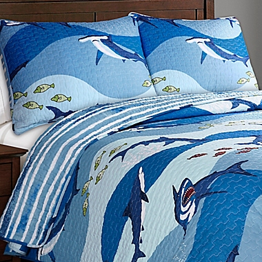 Lush D&eacute;cor Shark Reversible Quilt Set in Blue. View a larger version of this product image.