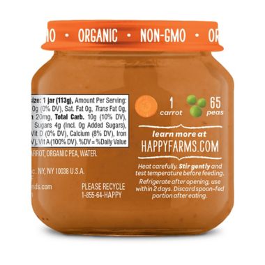 Happy Baby&trade; Organic 4 oz. Stage 2 Carrots and Peas Baby Food Jar. View a larger version of this product image.