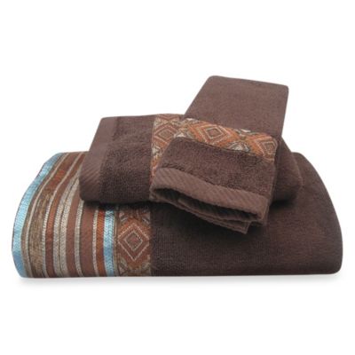 turquoise and brown bath towels