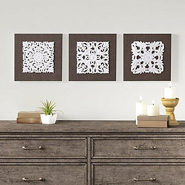 Madison Park Mandala Trinity 12-Inch x 12-Inch Canvas Wall Art in Brown/White (Set of 3). View a larger version of this product image.