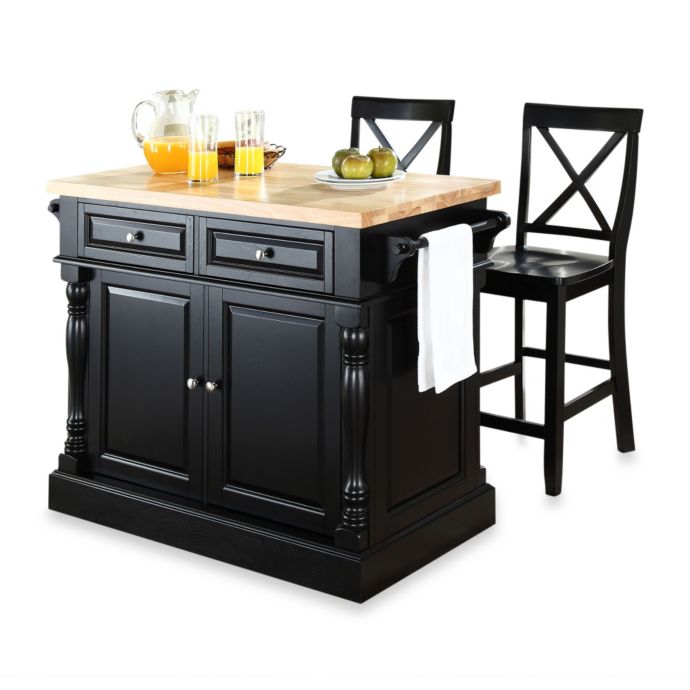 Crosley Butcher Block Kitchen Island with 24-Inch X-Back ...