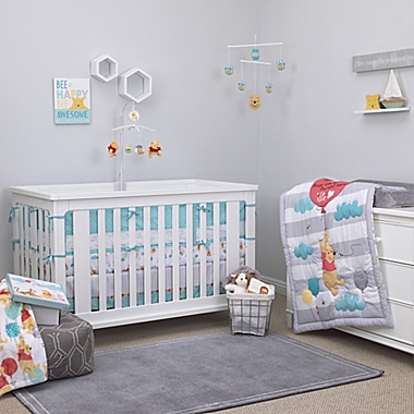 Disney&reg; Winnie the Pooh First Best Friends 4-Piece Secure-Me Crib Liner Set in Aqua. View a larger version of this product image.