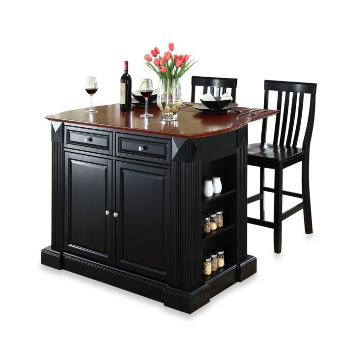 Crosley Drop Leaf Breakfast Bar Top Kitchen Island With 24 Inch School House Stools Bed Bath Beyond