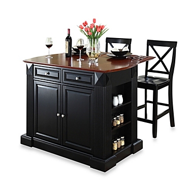 Crosley Drop Leaf Breakfast Bar Top Kitchen Island with 24-Inch X-Back Stools. View a larger version of this product image.