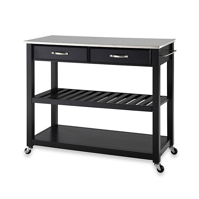 Crosley Stainless Steel Top Rolling Kitchen Cart/Island With Removable Rolling Kitchen Cart With Stainless Steel Top