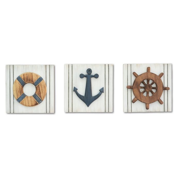 T.I. Design 3Piece Nautical Panel Plaque Multicolor Wood Wall Art