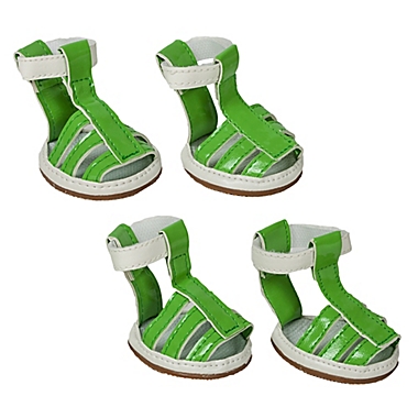 Pet Life&reg; Buckle Supportive Medium Waterproof Dog Sandals in Neon Green (Set of 4). View a larger version of this product image.