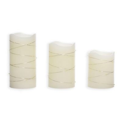Candle Impressions&reg; 3-Pack Pillar Candle with String Lights in Cream