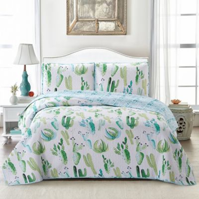 Harper Lane Cactus Reversible Twin Quilt Set in Green