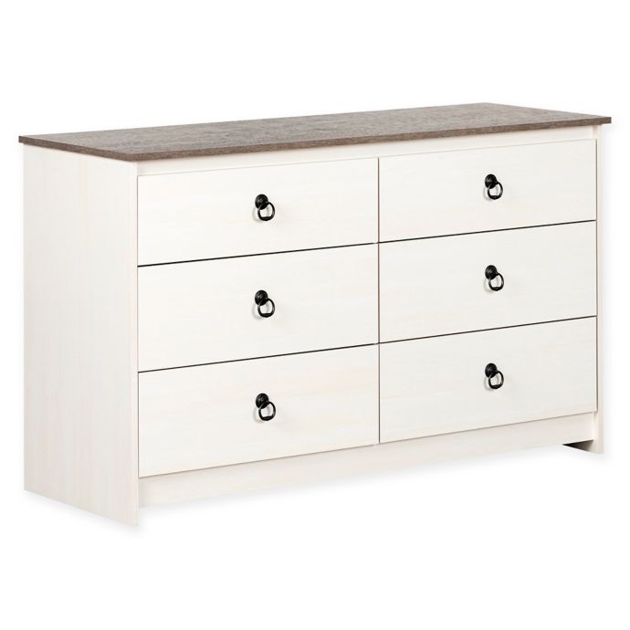 South Shore Plenny 6Drawer Double Dresser in White Wash/Weathered Oak