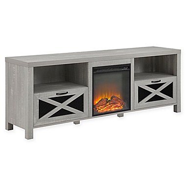 Forest Gate&trade; 70-Inch Rustic Electric Fireplace TV Stand in Stone Grey. View a larger version of this product image.