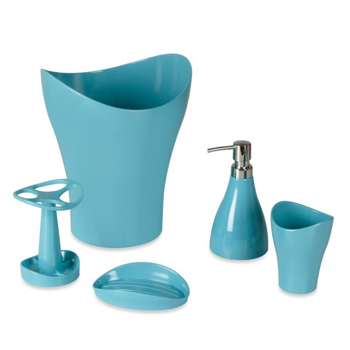 Umbra® Curvino Bath Ensemble in Aqua | Bed Bath and Beyond Canada