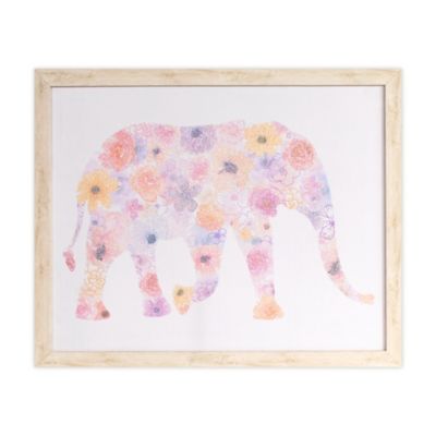 Marmalade™ Flower Pattern Elephant 16-Inch x 20-Inch Framed Canvas Wall Art | Bed Bath & Beyond