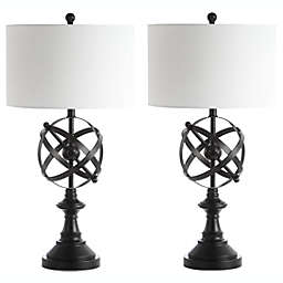 Safavieh Myles LED Table Lamps in Black with Cotton Shades (Set of 2)