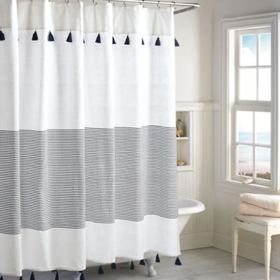 Peri Home Panama Stripe Shower Curtain, Black And Cream Striped Shower Curtain