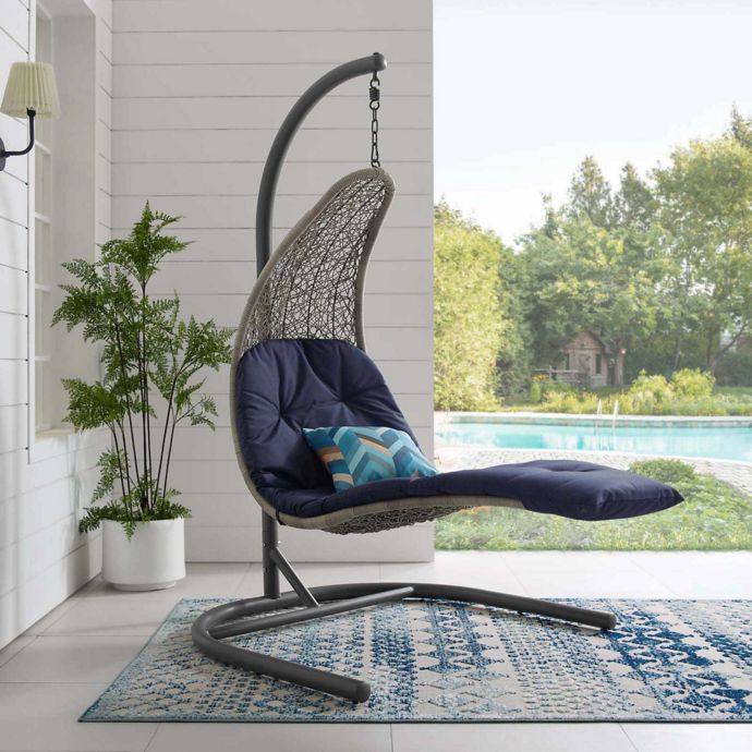 Modway Landscape Outdoor Patio Hanging Chaise Lounge Swing Chair | Bed