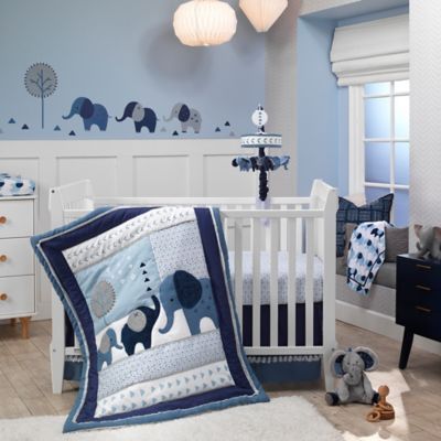 navy blue elephant crib bedding