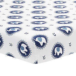 Lambs & Ivy® Indigo Elephant Fitted Crib Sheet in Blue/White
