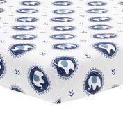 Lambs &amp; Ivy&reg; Indigo Elephant Fitted Crib Sheet in Blue/White