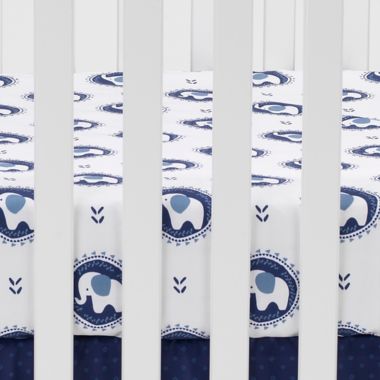 Lambs &amp; Ivy&reg; Indigo Elephant Fitted Crib Sheet in Blue/White. View a larger version of this product image.