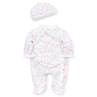 Little Me&reg; Preemie Watercolor Floral Wrap Footie and Hat Set in Pink. View a larger version of this product image.