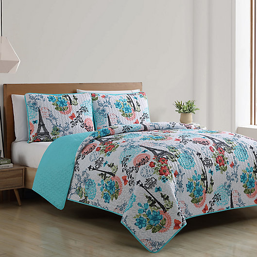 Alternate image 1 for VCNY Home Eiffel Reversible Full/Queen Quilt Set in Blue