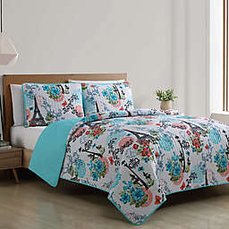 VCNY Home Eiffel Reversible Full/Queen Quilt Set in Blue