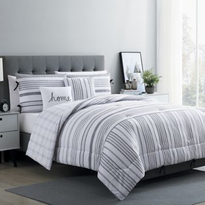 VCNY Home Farmhouse Princeton Reversible 5-Piece Full/Queen Comforter Set in White/Grey